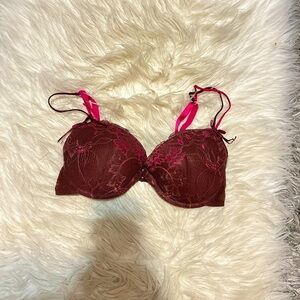 Burgundy Bra with Pink Accents